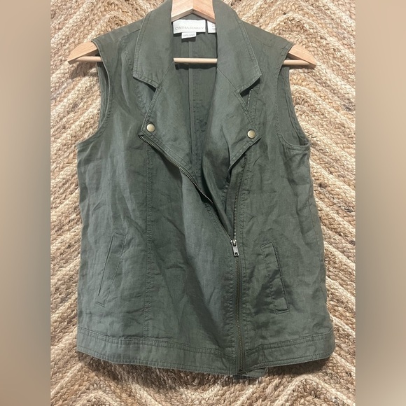 Cynthia Rowley Jackets & Blazers - Cynthia Rowley Women's Army Green Linen Moto Vest,Sleeveless,Size Small